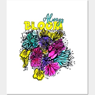 Always Bloom Watercolor Line Art Floral Drawing Posters and Art